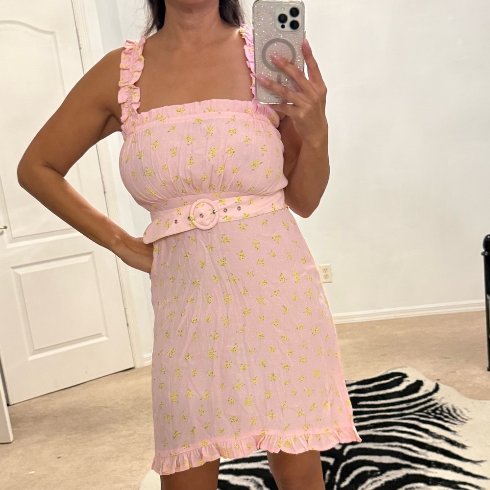 Faithfull the Brand Pink and Yellow Floral Mini Dress. I'm 5'5 and 121 lbs.